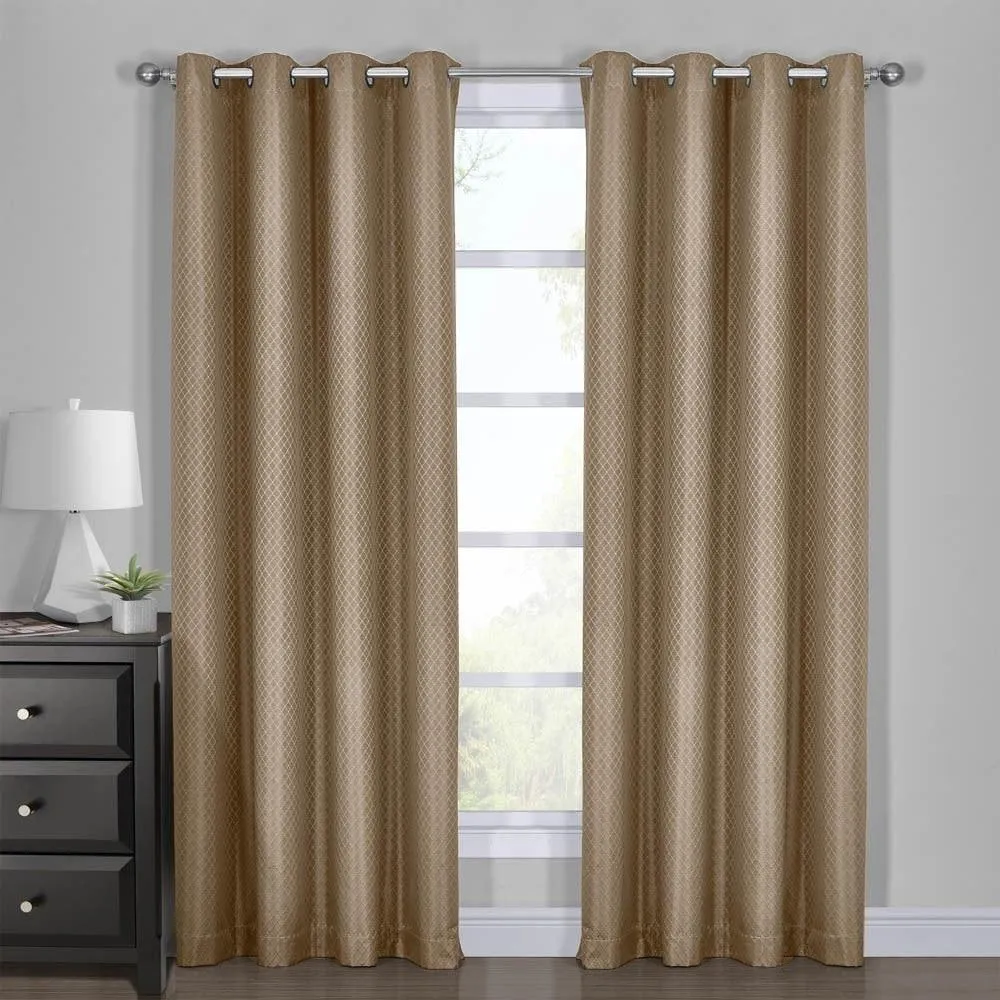 100% Blackout Curtain - Diamond Jacquard Woven Drape Theme (Set of 2)