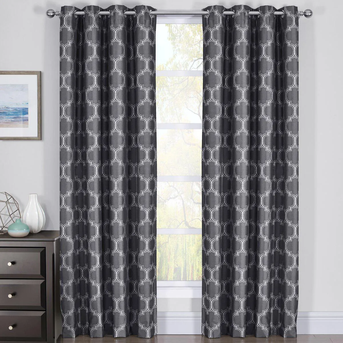 100% Blackout Curtain Panels Alana - Woven Jacquard Triple Pass Thermal Insulated (Set of 2 Panels)