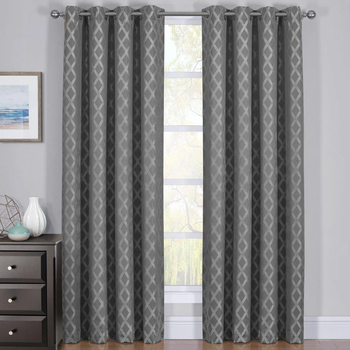 100% Blackout Curtain Panels Rosaline - Woven Jacquard Triple Pass Thermal Insulated (Set of 2 Panels)