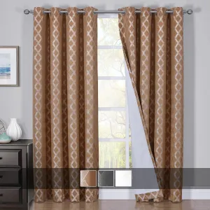 100% Blackout Curtain Panels Rosaline - Woven Jacquard Triple Pass Thermal Insulated (Set of 2 Panels)