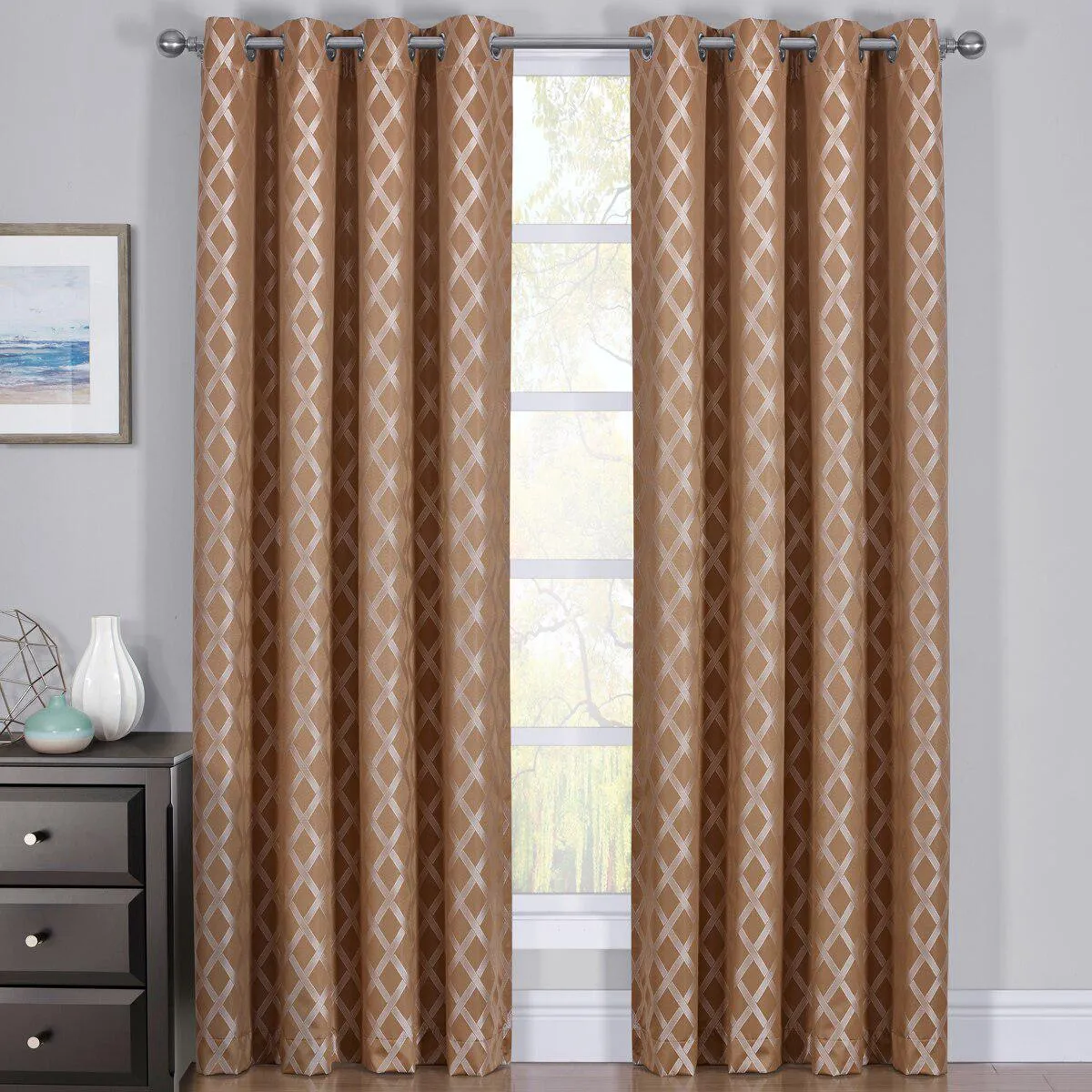 100% Blackout Curtain Panels Rosaline - Woven Jacquard Triple Pass Thermal Insulated (Set of 2 Panels)