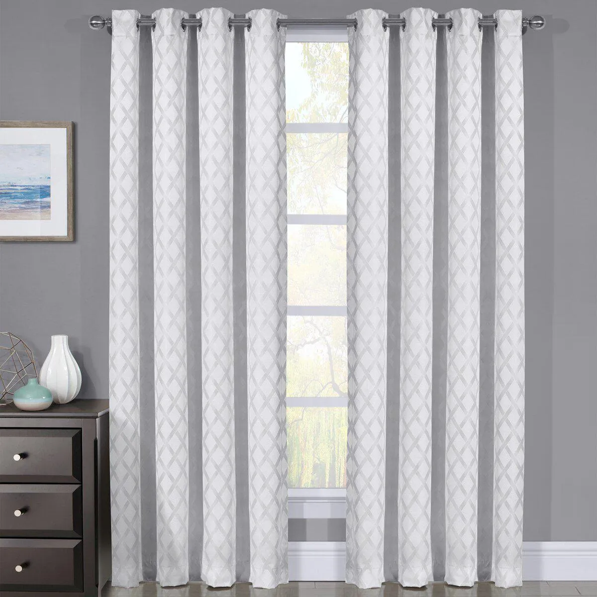 100% Blackout Curtain Panels Rosaline - Woven Jacquard Triple Pass Thermal Insulated (Set of 2 Panels)