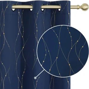 100% Blackout Curtains, Gold Foil Printed Thermal Curtains, Pack of 1 Curtain - Dotted W