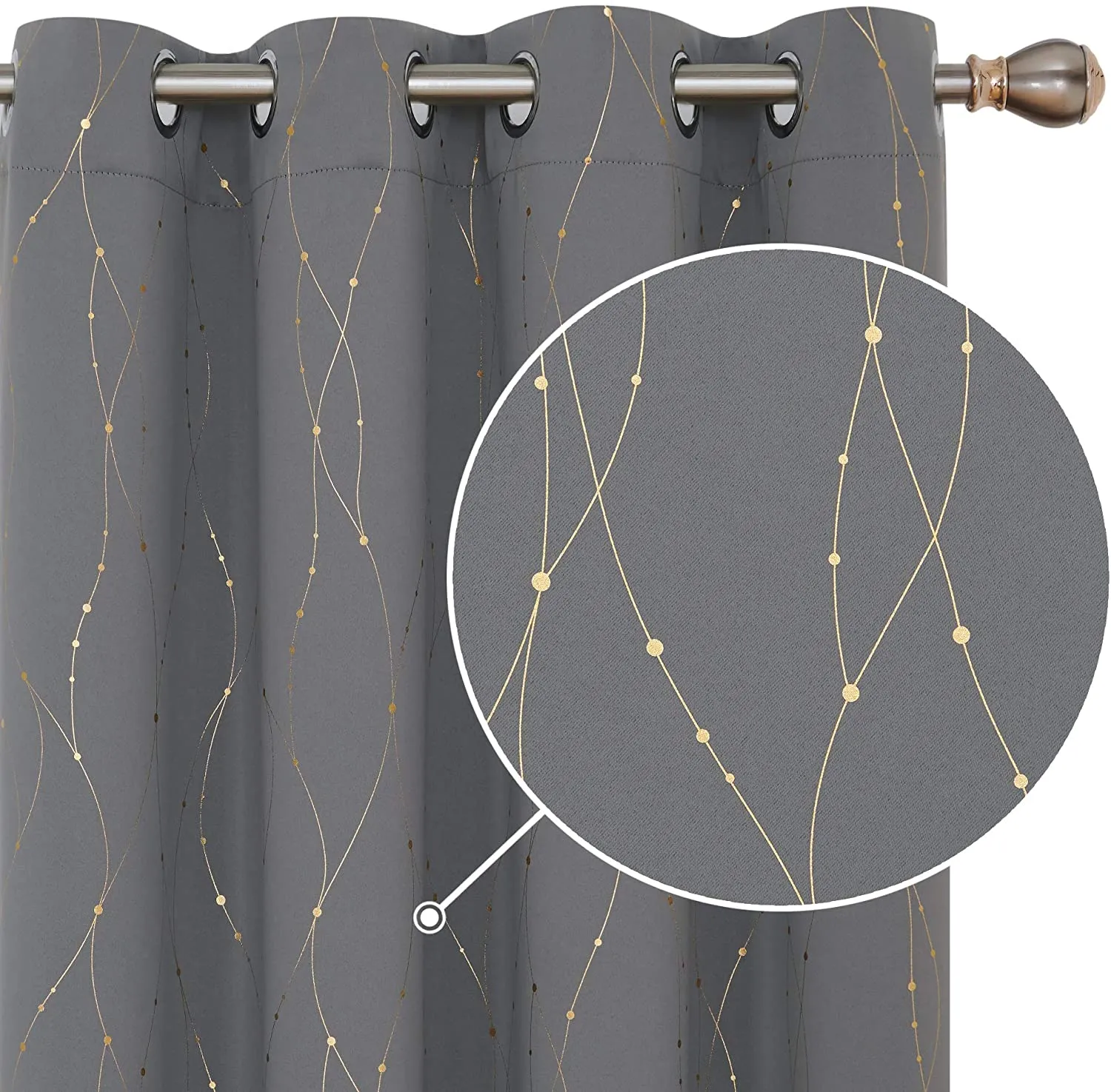 100% Blackout Curtains, Gold Foil Printed Thermal Curtains, Pack of 1 Curtain - Dotted W