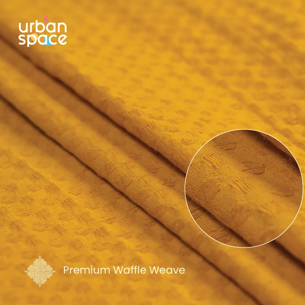 100% Cotton Waffle weave Curtains, 60-65% Room Darkening Curtain - Pack of 2 - Mustard