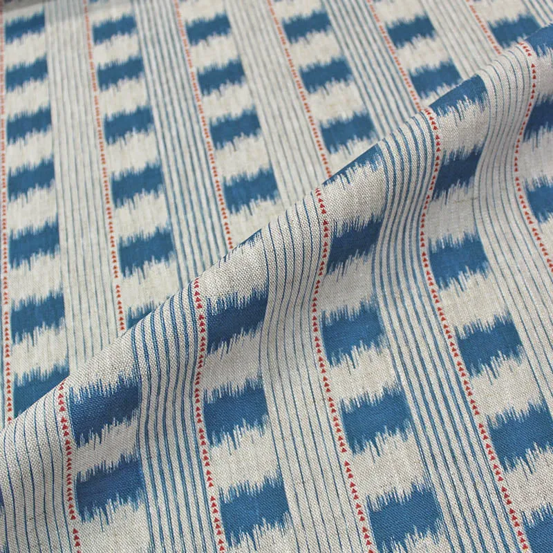 110CM REMNANT Home Furnishing Linen - Ikat Esque - Blue and Red