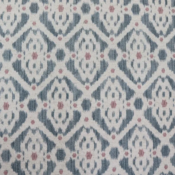 140CM REMNANT Home Furnishing Ikat Linen Mix Geometric -Stevie in Blue/Pink