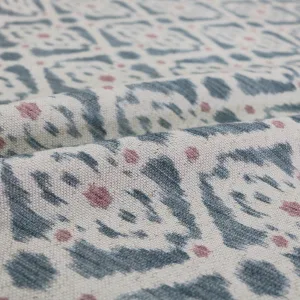 140CM REMNANT Home Furnishing Ikat Linen Mix Geometric -Stevie in Blue/Pink