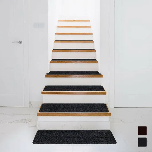 15 Pieces 30 x 8 Inch Slip Resistant Soft Stair Treads Carpet-Black