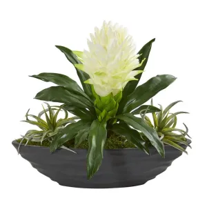 16" Bromeliad and Succulent Artificial Plant in Decorative Planter