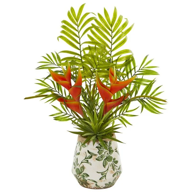 18" Heliconia and Agave Artificial Plant in Decorative Planter