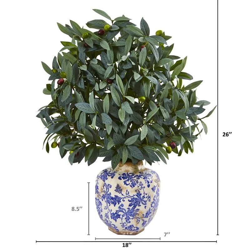 26" Olive with Berries Artificial Plant in Decorative Vase