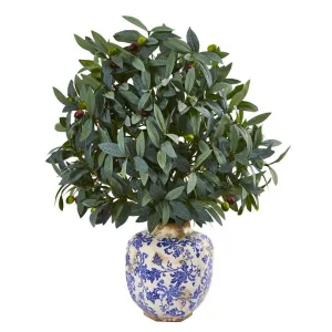 26" Olive with Berries Artificial Plant in Decorative Vase