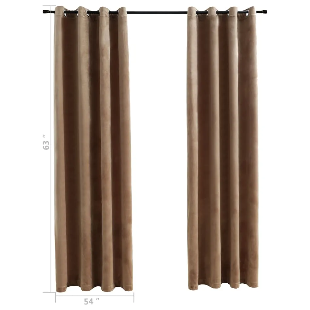 2pc Velvet Beige Blackout Curtains with Rings 54"x63