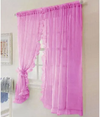 2Pcs Ruffled Hem Lace Voile Curtain Window Screening Bed Mantle,Garden Curtains For Living Room