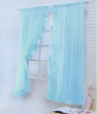 2Pcs Ruffled Hem Lace Voile Curtain Window Screening Bed Mantle,Garden Curtains For Living Room