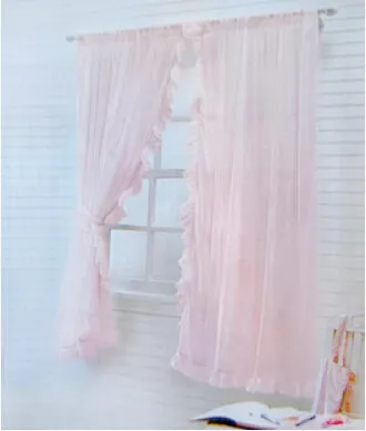 2Pcs Ruffled Hem Lace Voile Curtain Window Screening Bed Mantle,Garden Curtains For Living Room