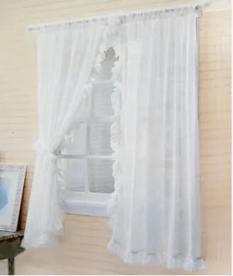 2Pcs Ruffled Hem Lace Voile Curtain Window Screening Bed Mantle,Garden Curtains For Living Room