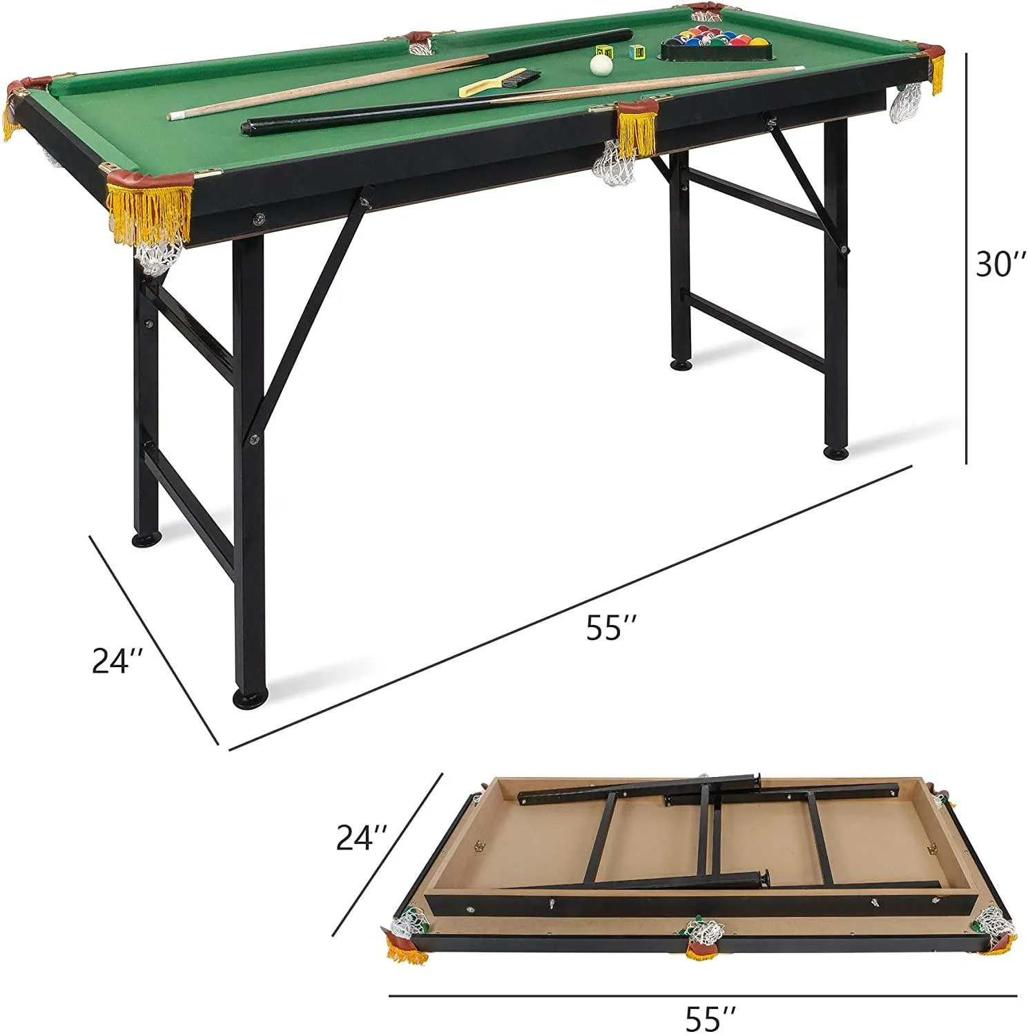 55" Adjustable Height Billiard Table Folding Portable Game Pool Table with adjustable foot pad