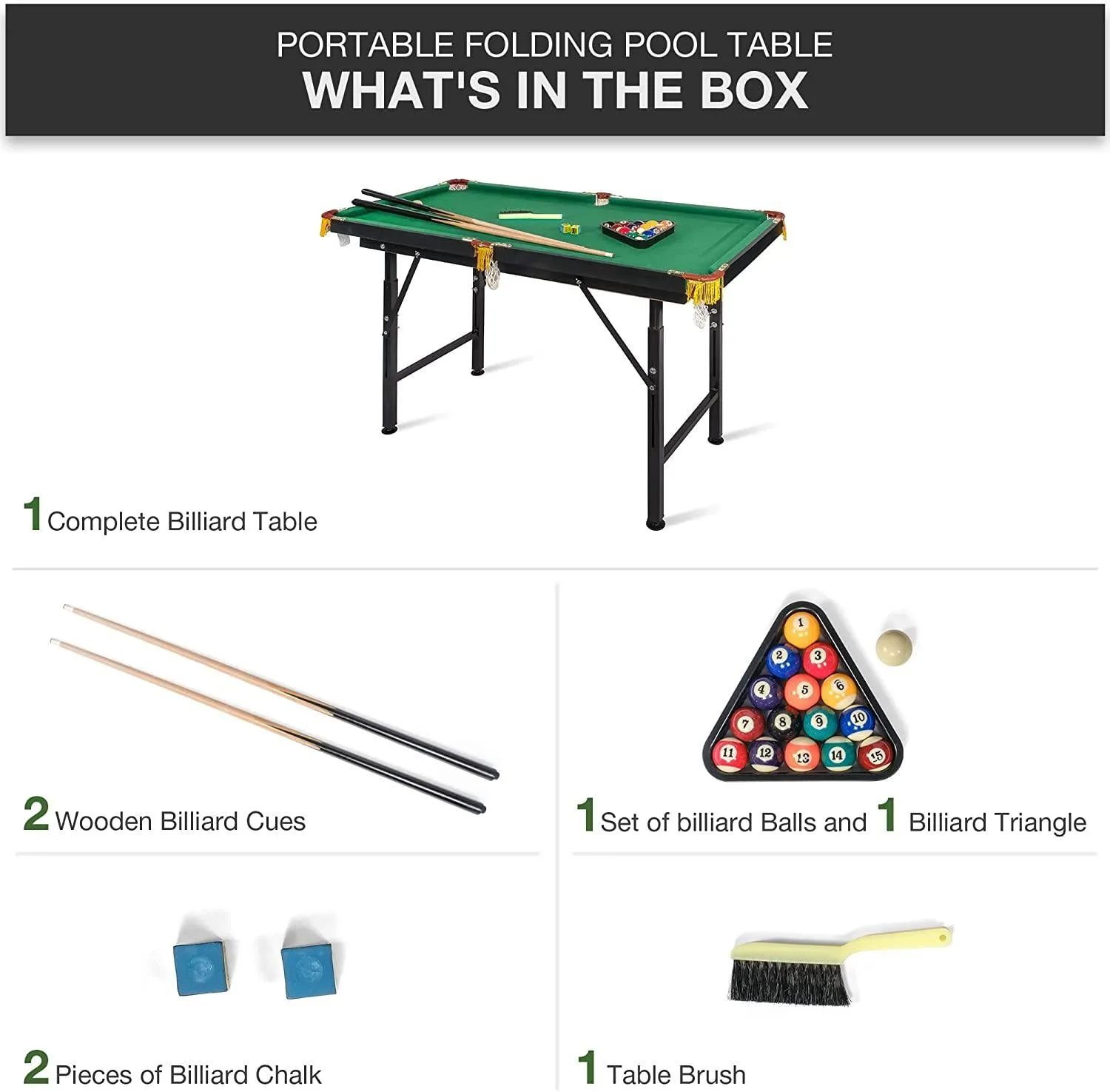 55" Adjustable Height Billiard Table Folding Portable Game Pool Table with adjustable foot pad