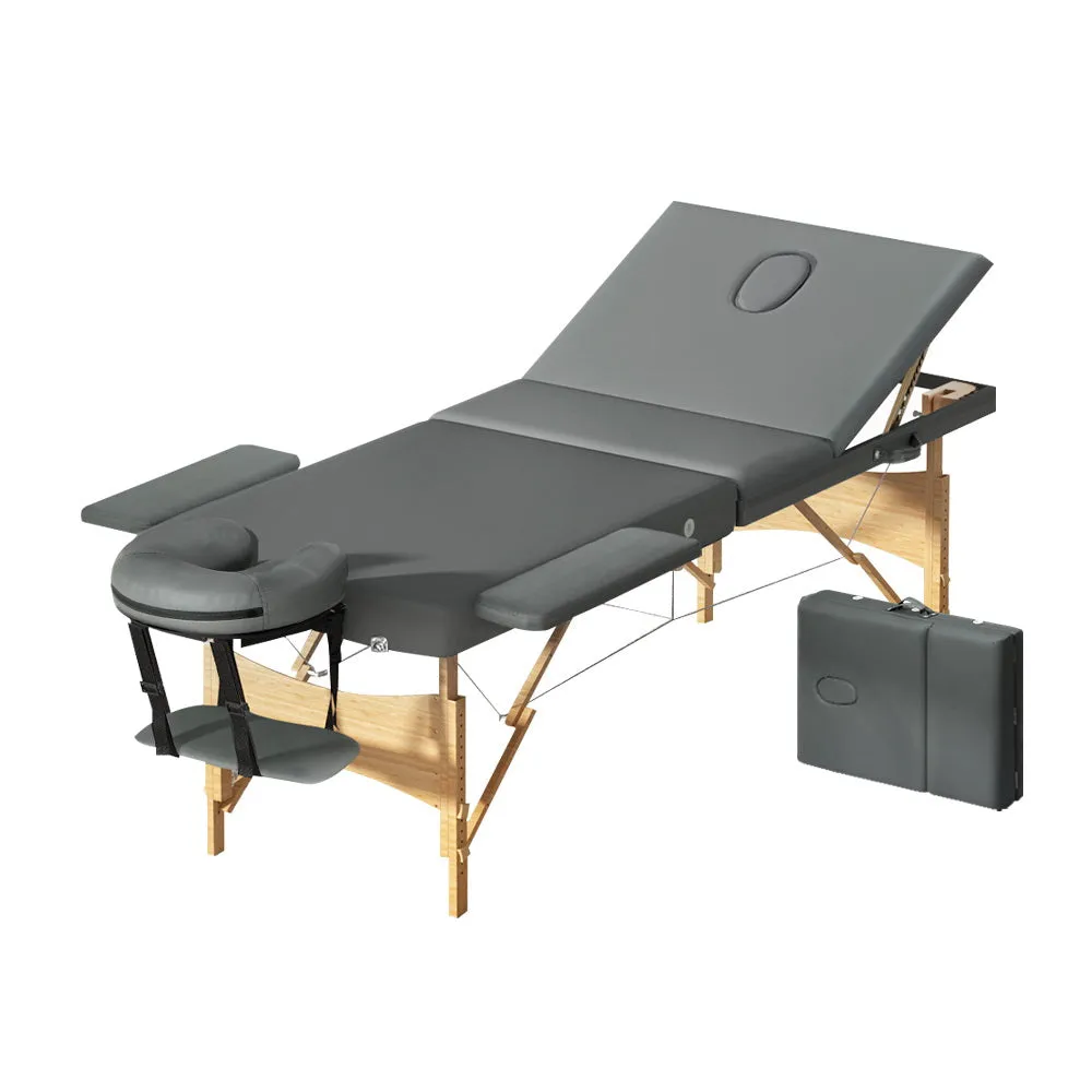 9 Height Adjustable 3 Fold Grey Massage Table Set - Zenses