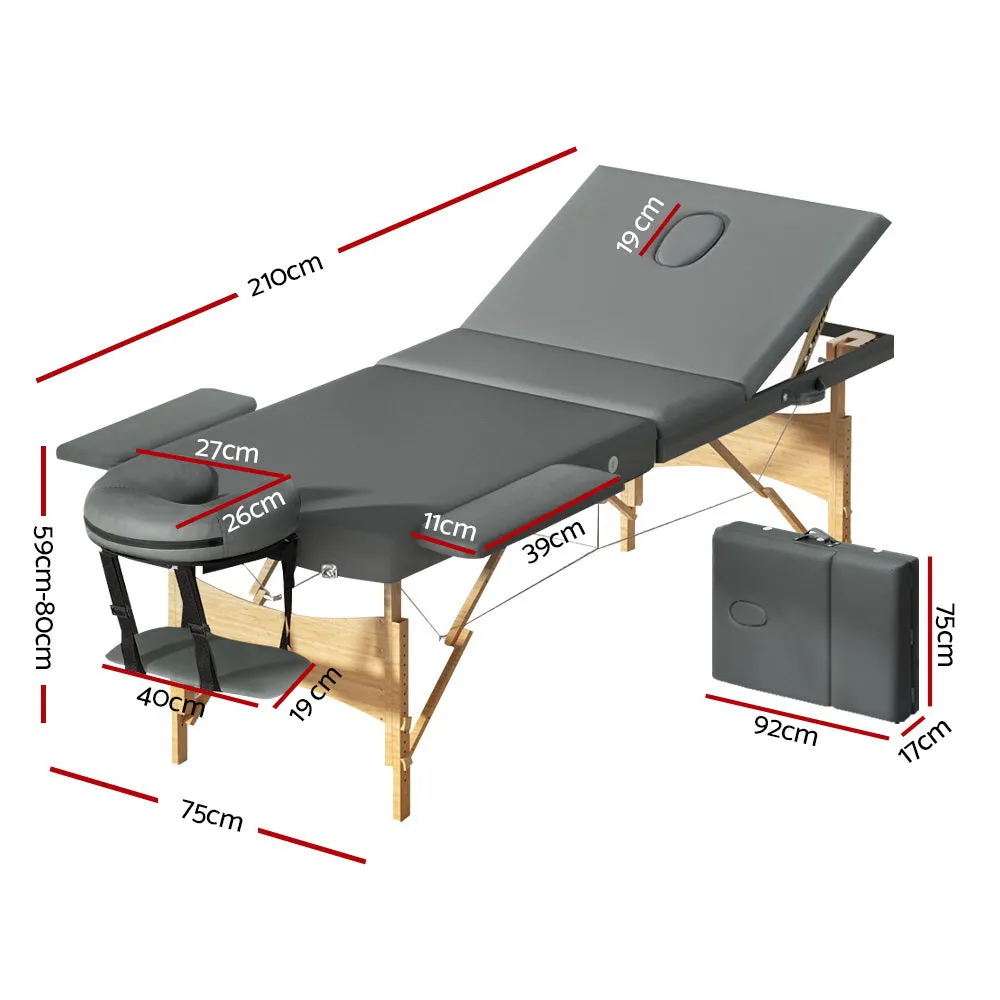 9 Height Adjustable 3 Fold Grey Massage Table Set - Zenses