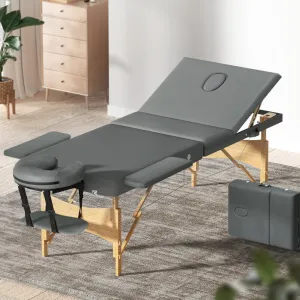 9 Height Adjustable 3 Fold Grey Massage Table Set - Zenses