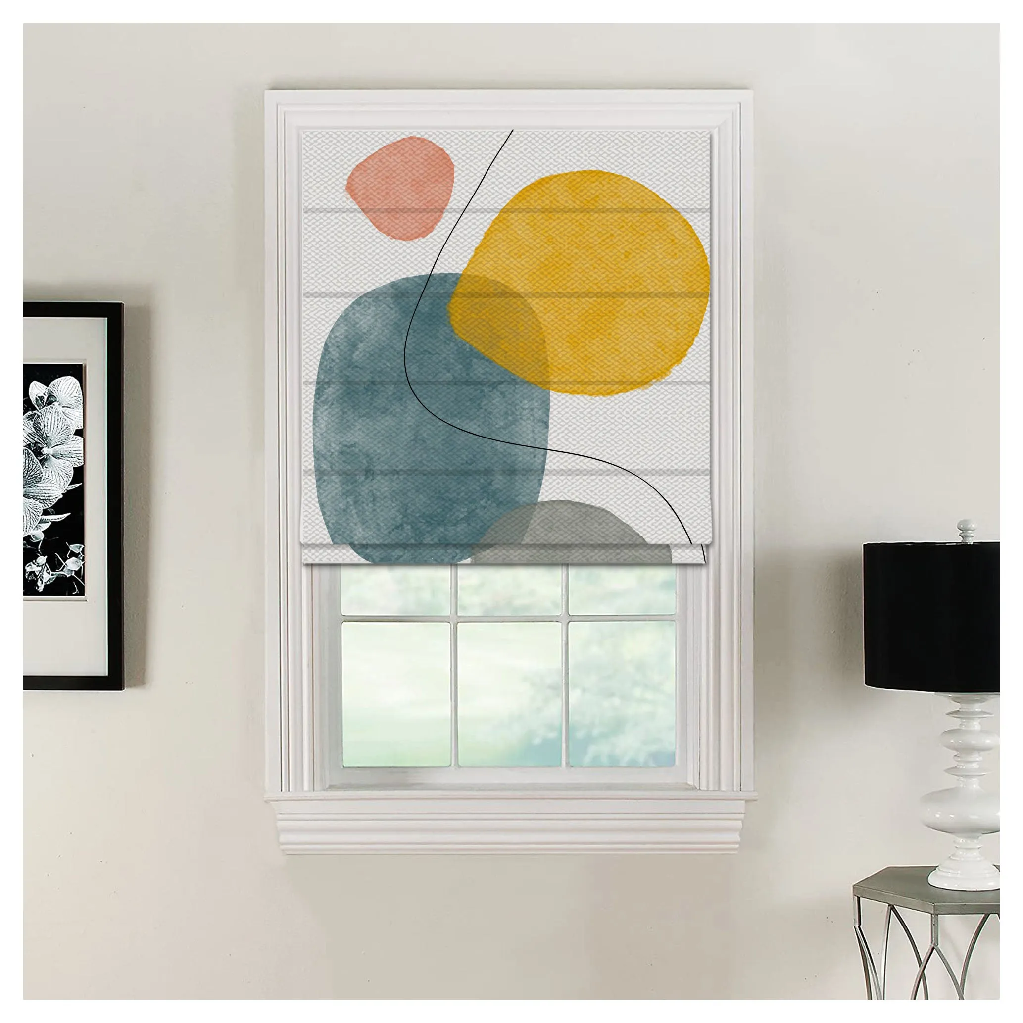 Abstract Watercolor Pattern Print Window Roman Shade