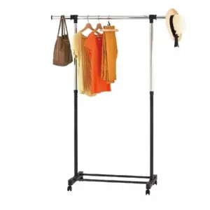 Adjustable Single Rod Garment Rack -Black