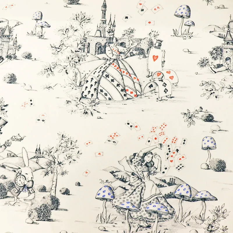 Alice in Wonderland Home Furnishing Fabric by Maison THEVENON Paris - White