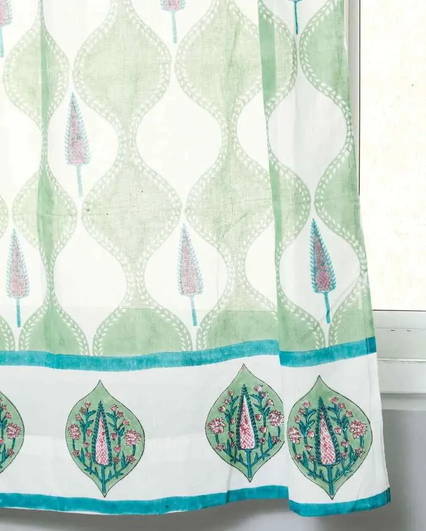 Aloe Palm Hand Block Printed Window Curtain | 5 ft x 3.6 ft