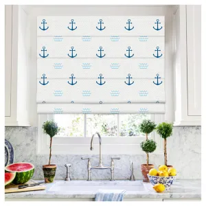 Anchor Marine Sea Wheel Navy Print Roman Shade