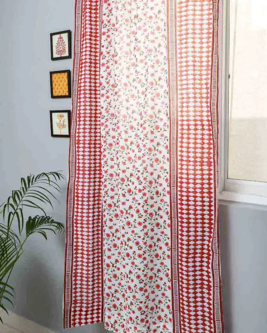 Anemone Orchid Hand Block Printed Door Curtain | 7 ft x 3.6 ft