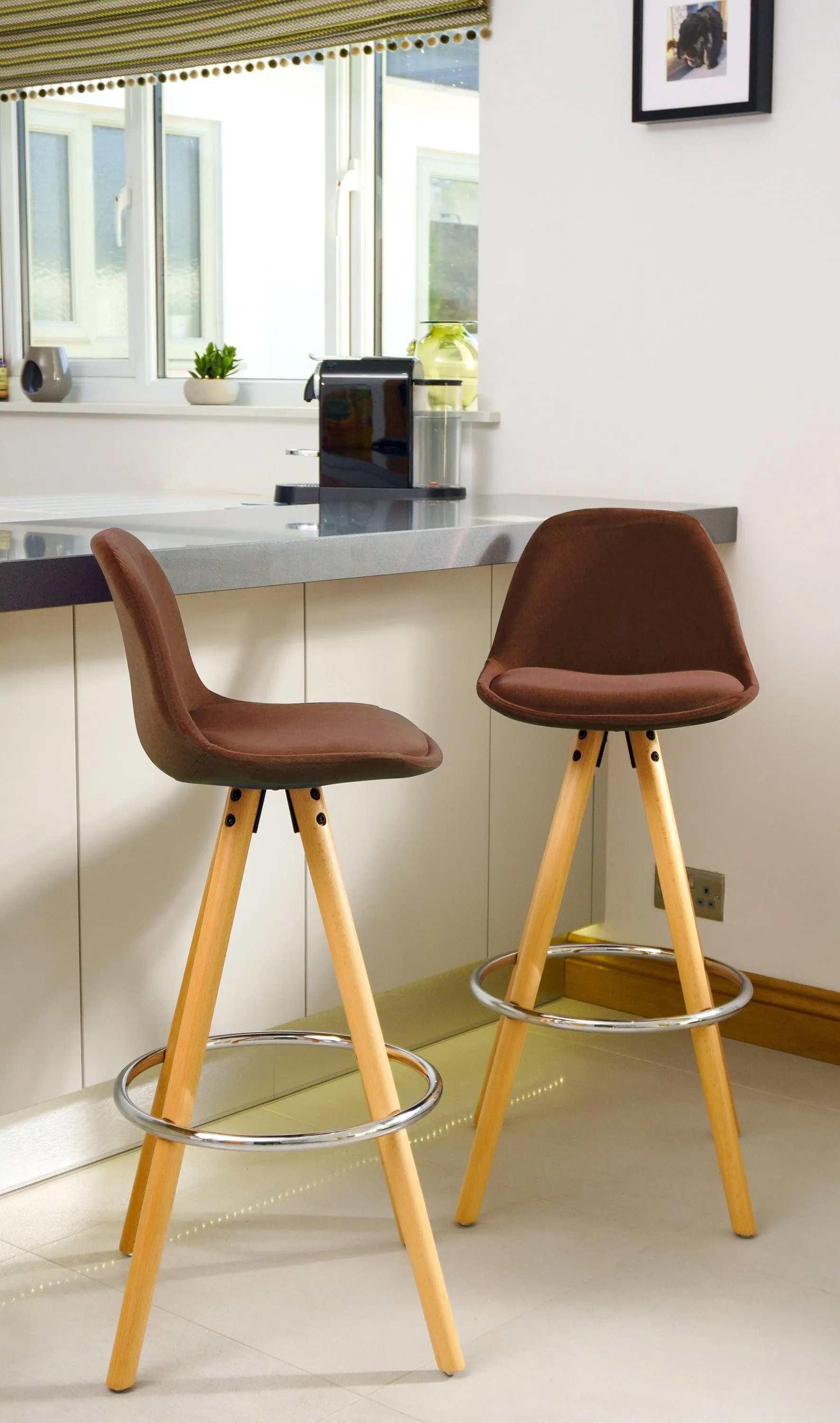 Barcelona Bar Stools Matte Velvet - Chocolate Brown