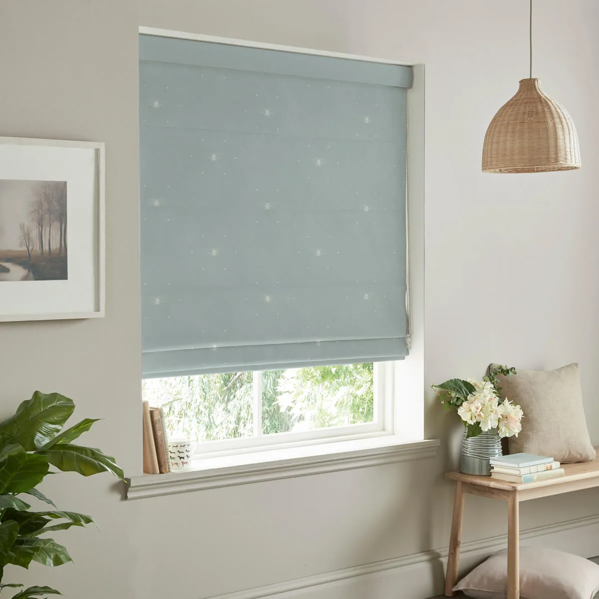 Bees Duck Egg Curtains/Roman Blind Sample