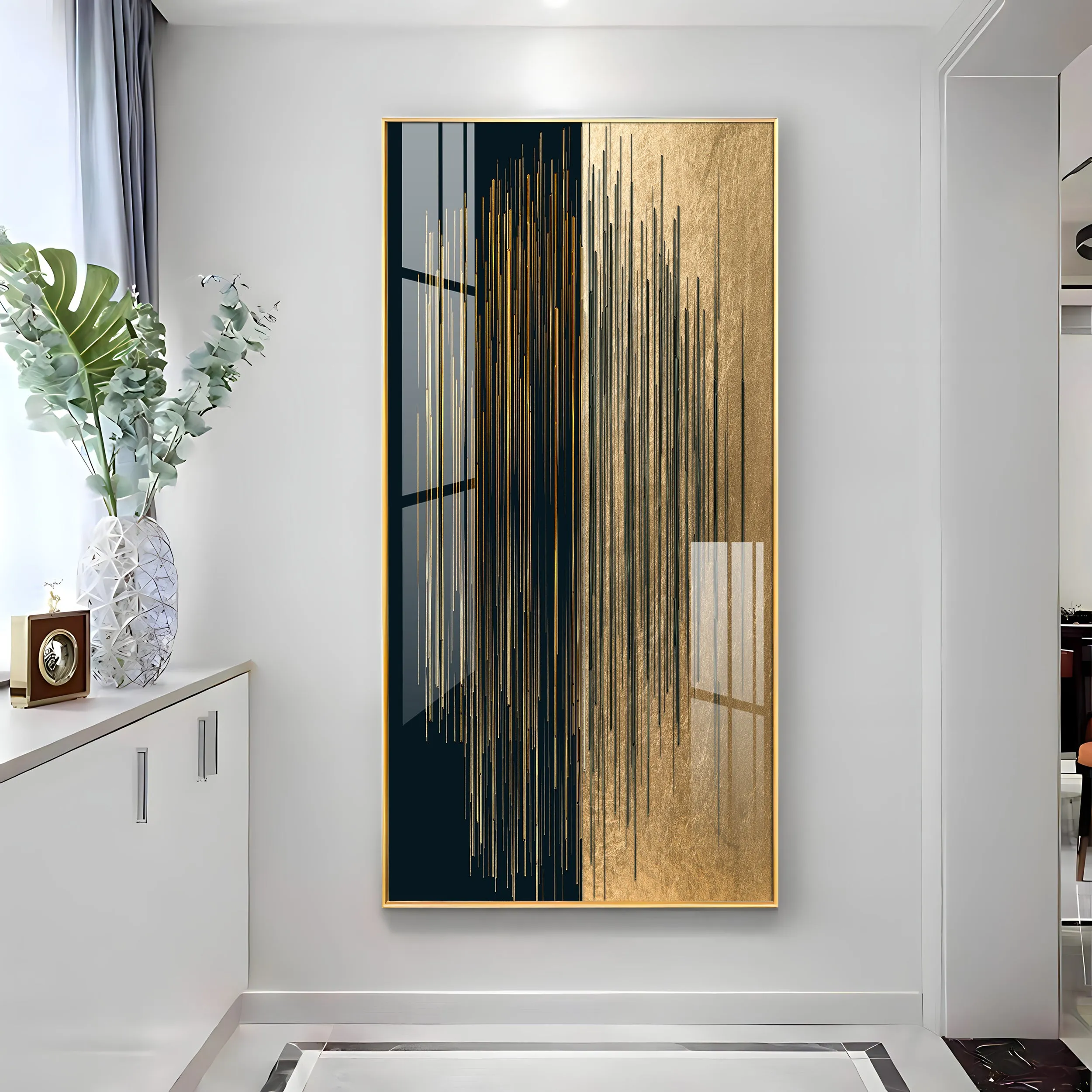 Black & Golden Textured Premium Acrylic Vertical Wall Art