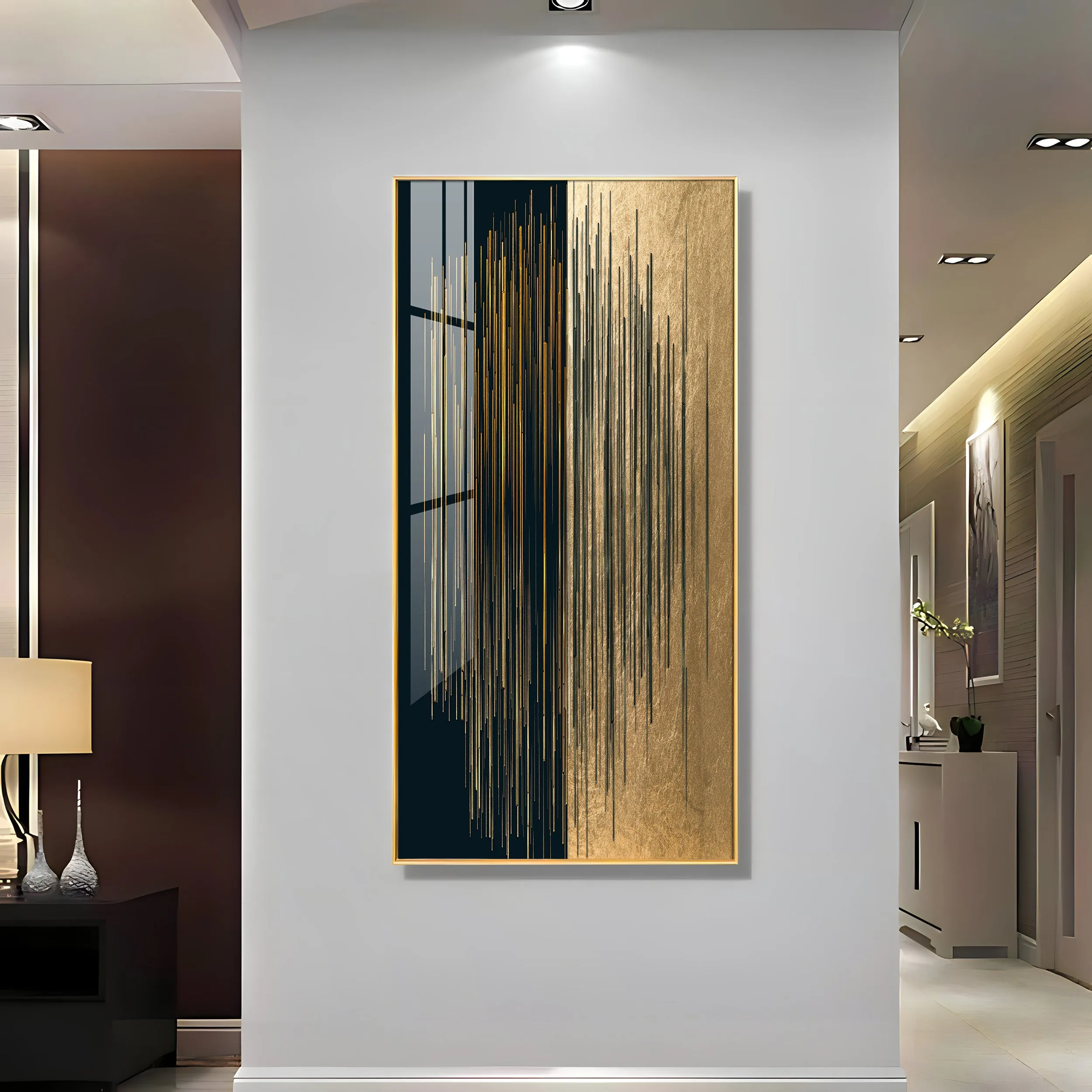 Black & Golden Textured Premium Acrylic Vertical Wall Art