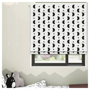 Black and White Crescent Moon Window Roman Shade