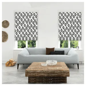 Black and White Monochrome Doodle Leaf Window Roman Shade