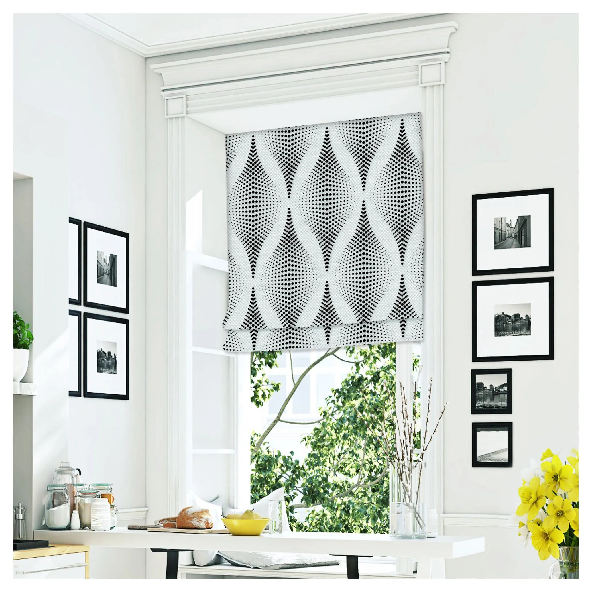 Black and White Retro Pattern Scandinavian Window Roman Shade