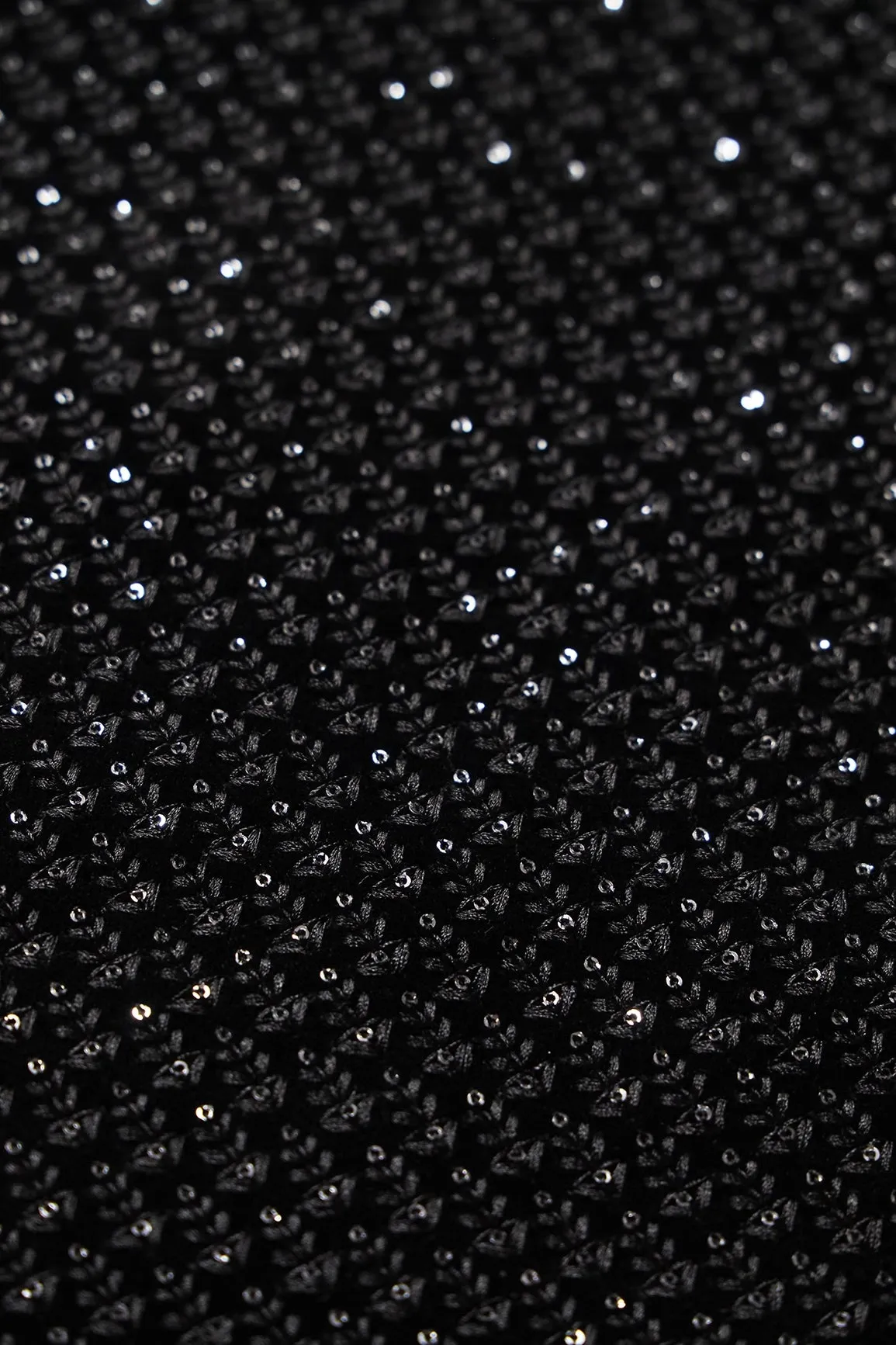 Black Thread With Sequins Small Floral Embroidery Work On Black Velvet Fabric