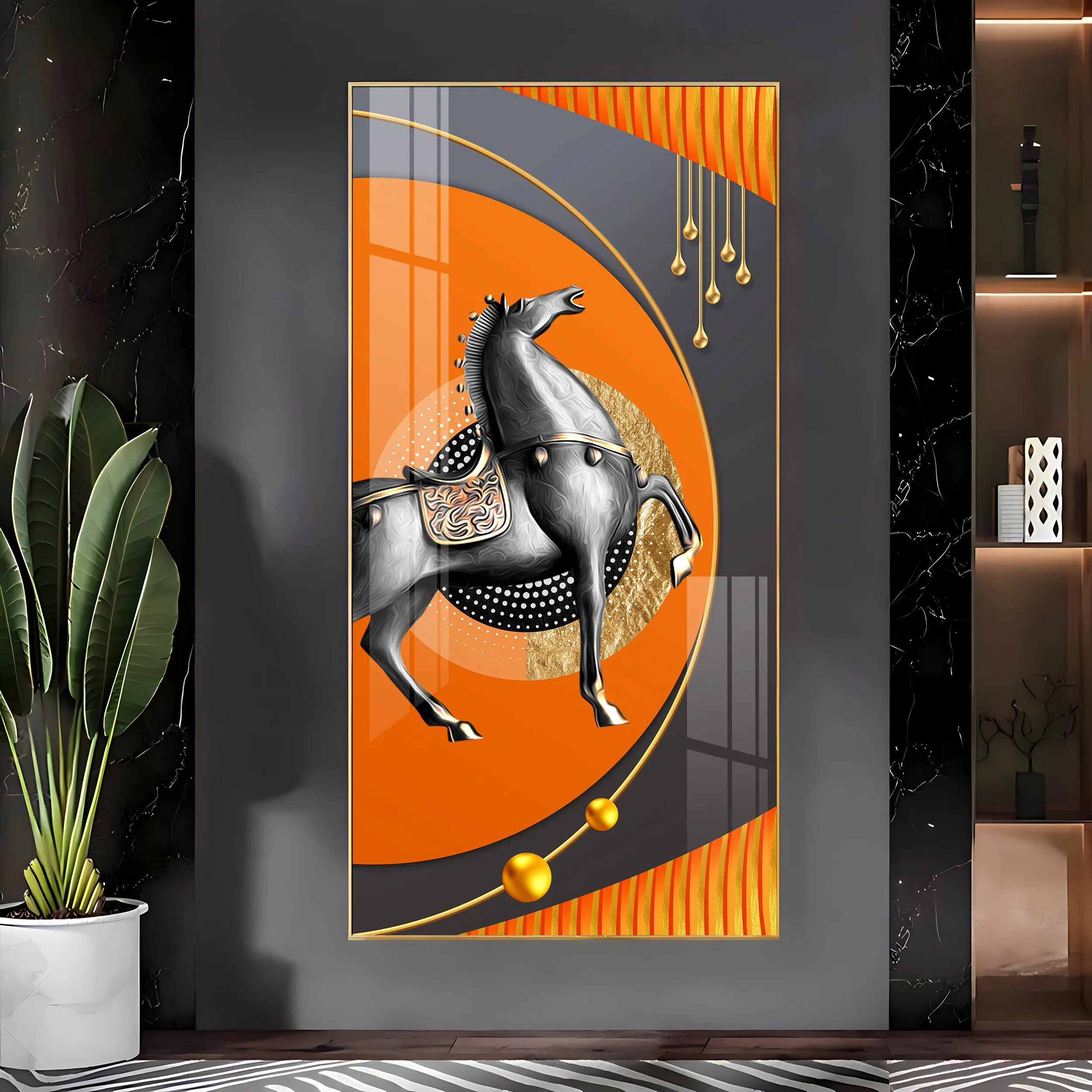 Black Warrior Horse Premium Acrylic Vertical Wall Art