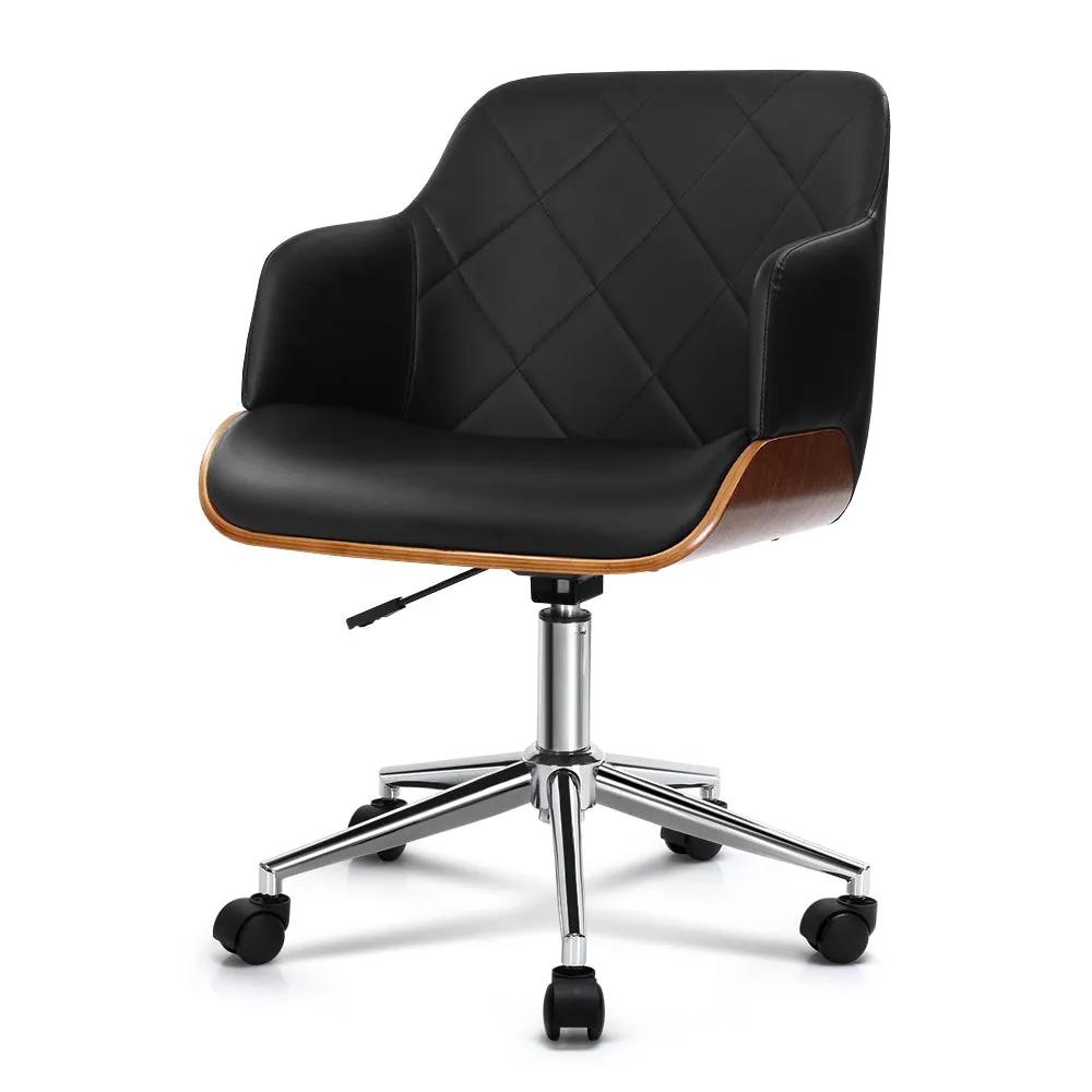 Black Wooden Office Chair, Adjustable, PU Leather - Artiss