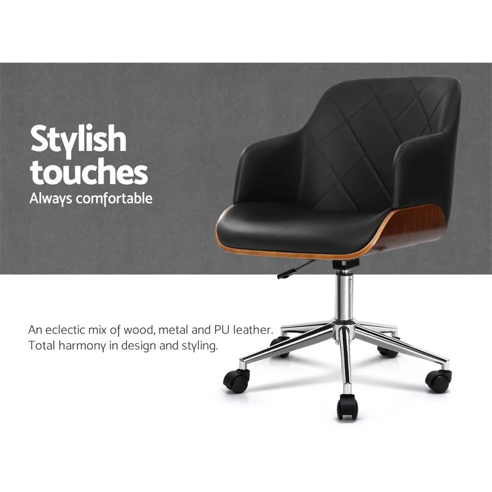 Black Wooden Office Chair, Adjustable, PU Leather - Artiss