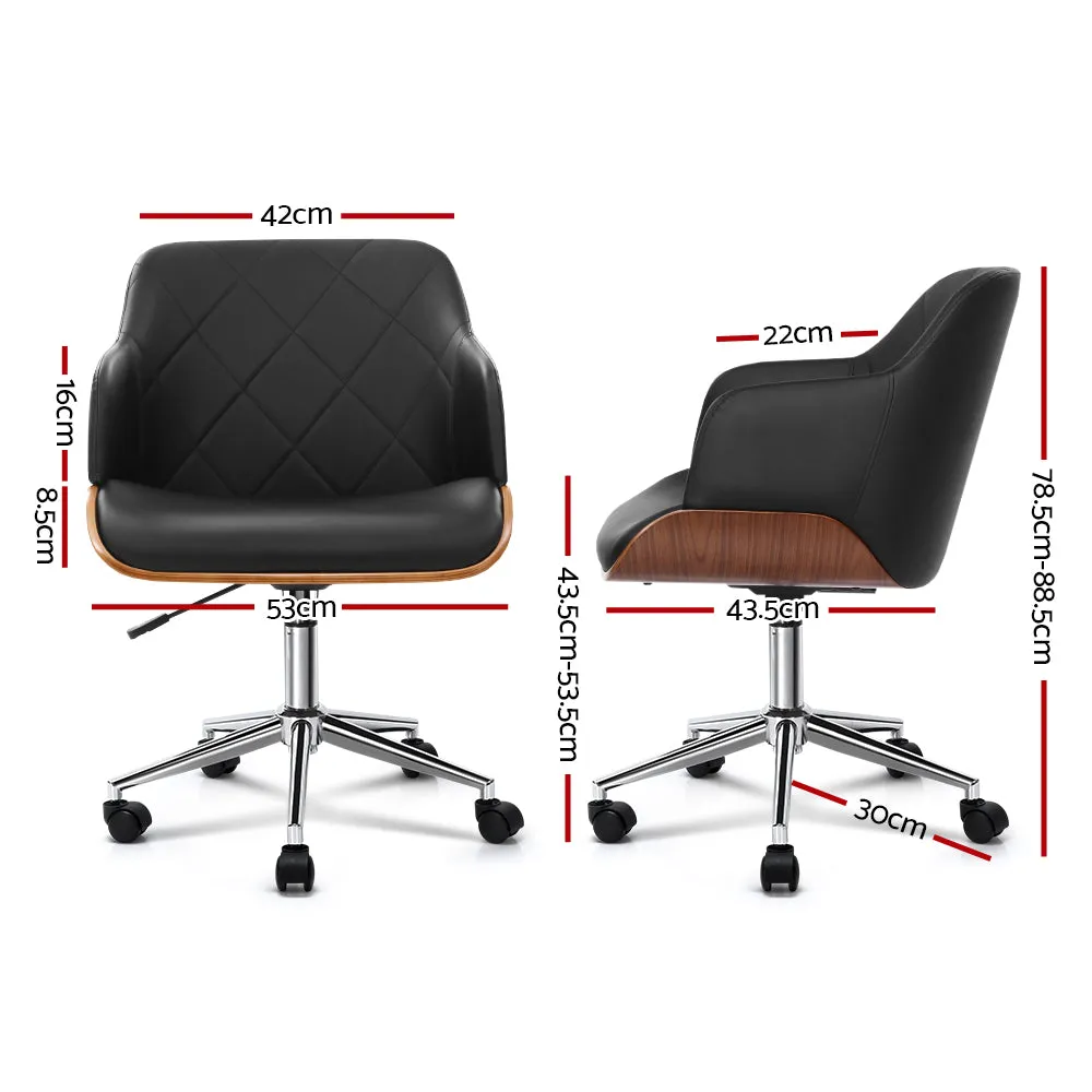 Black Wooden Office Chair, Adjustable, PU Leather - Artiss