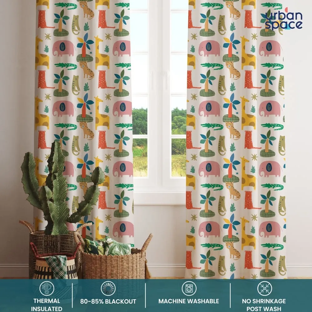 Blackout Curtains, Digital Printed Curtains, Pack of 1 Curtains - Jungle Safari Buttercream