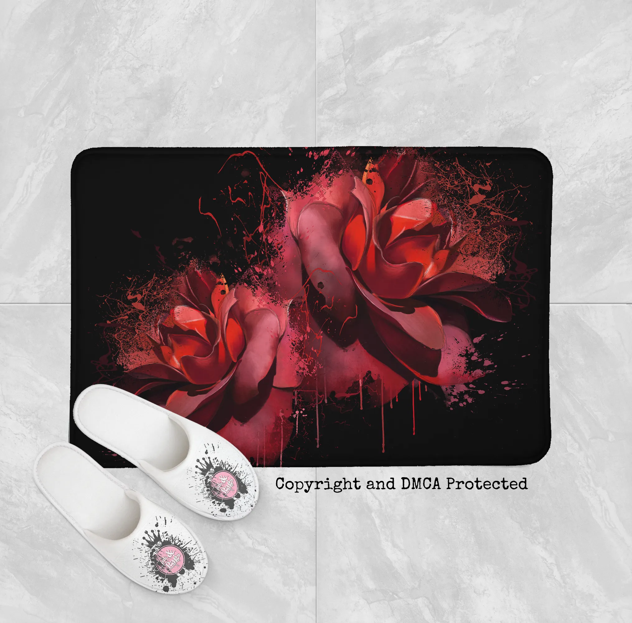 Bleeding Red Rose Shower Curtains and Optional Bath Mats