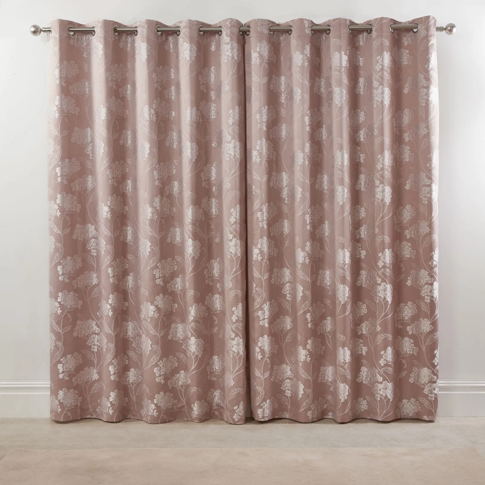 Blossom Blush Pink Lined Eyelet Jacquard Curtains