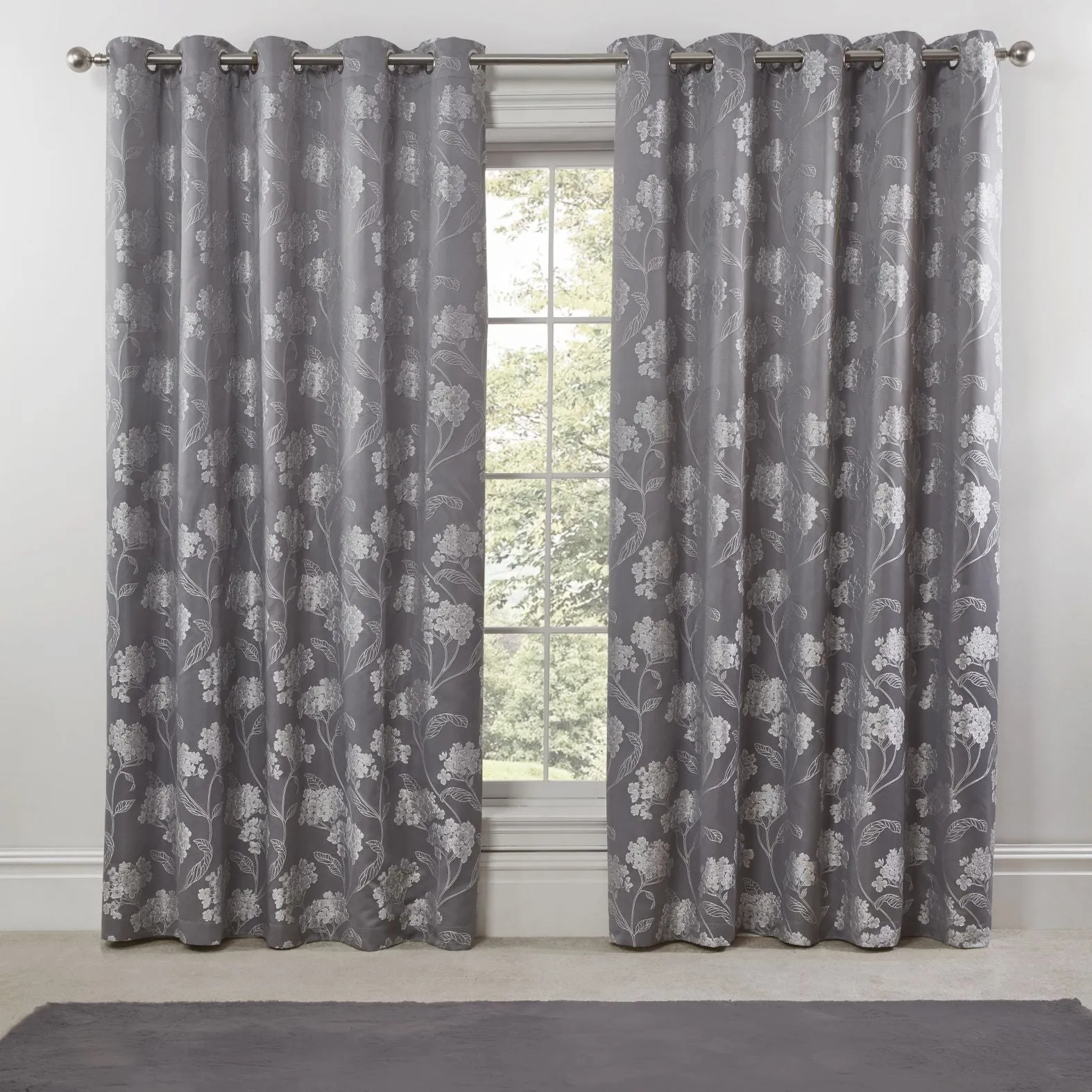 Blossom Silver Lined Eyelet Jacquard Curtains