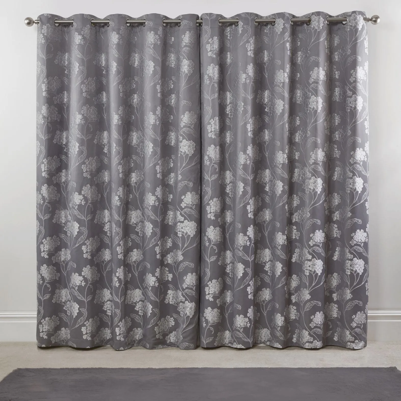 Blossom Silver Lined Eyelet Jacquard Curtains